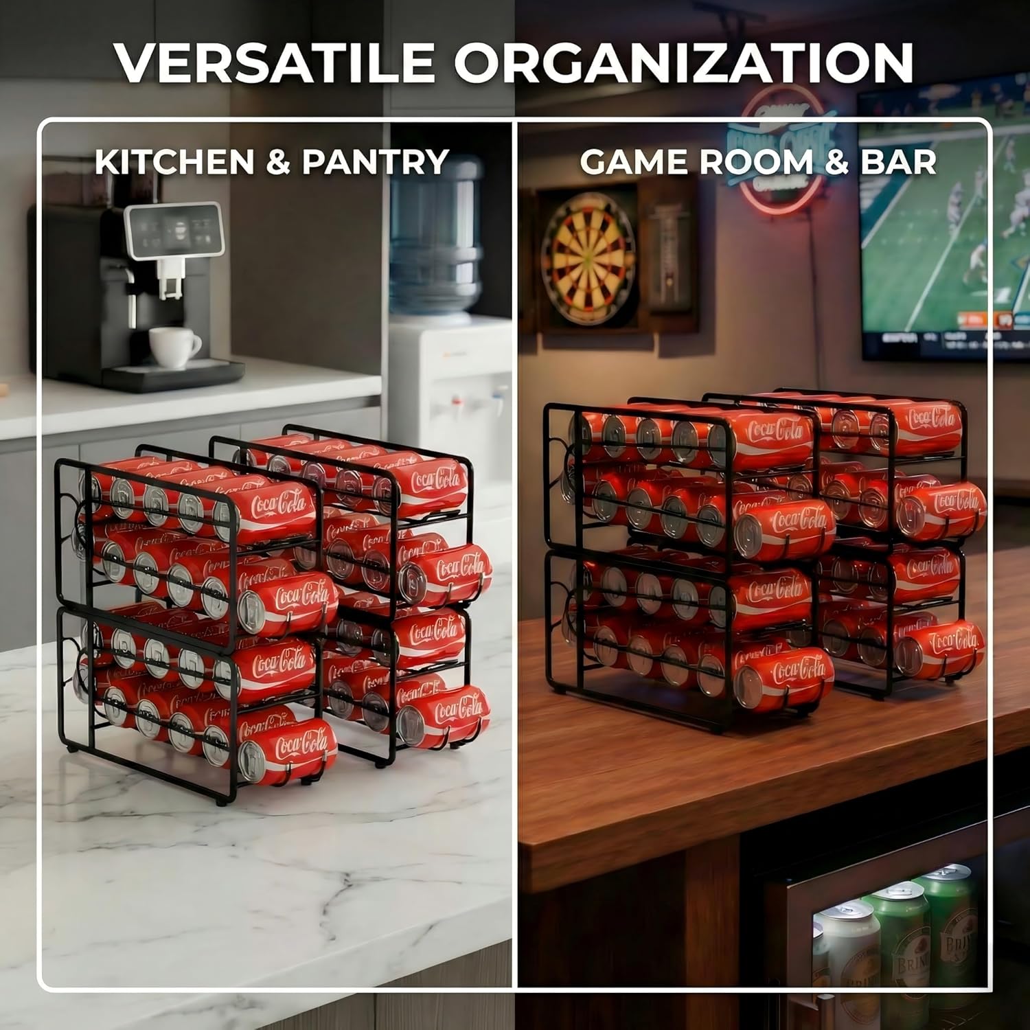 Soda Can Organizer Storage Rack, 2 Pack Stackable Beverage Soda Can Dispenser Organizer Holder for Refrigerator, Cabinet, Pantry (Black) - Image 7
