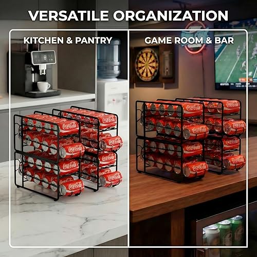 Miniatura 6 de Organizador de latas de soda, estante de almacenamiento, paquete de 2, dispensador de bebidas apilable, organizador para latas de soda, soporte para