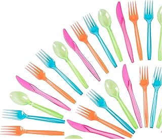 Juvale Plastic Silverware Set, Forks, Knives, Spoons (Neon, 144 Pieces)