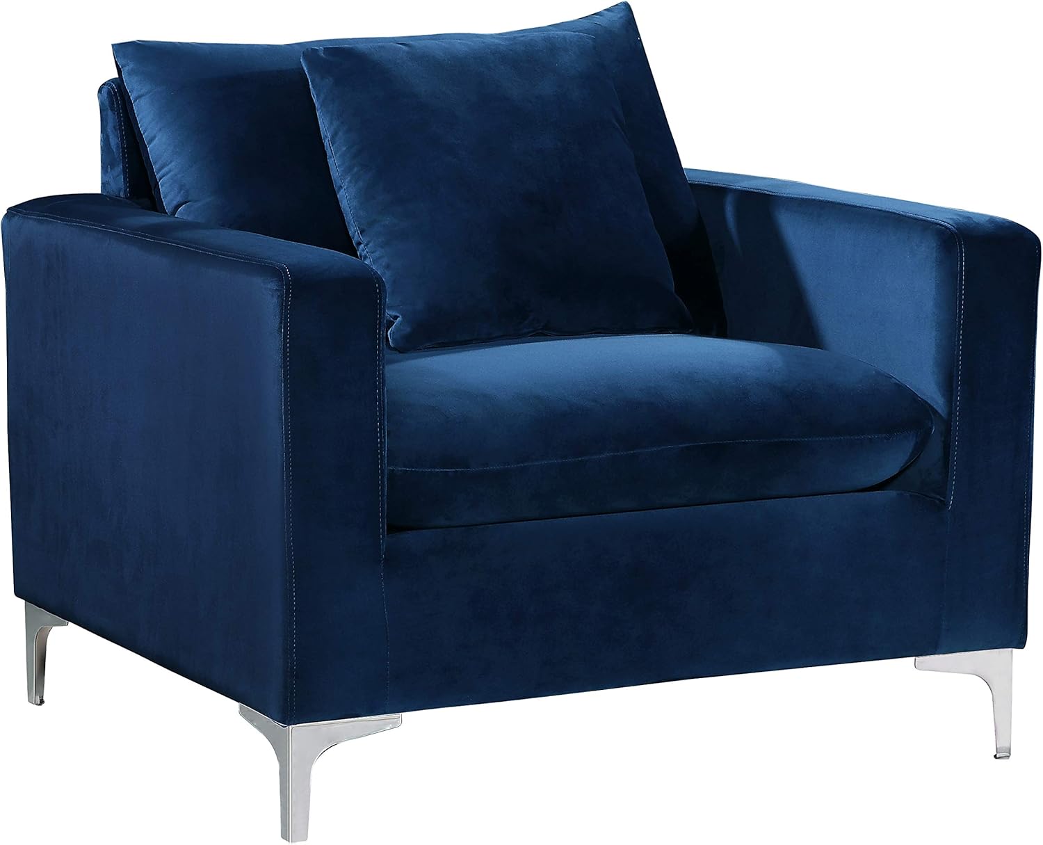 Meridian Furniture Naomi Collection Modern | Contemporary Navy Velvet Upholstered Chair with Stainless Steel Base in a Rich Gold or Chrome Finish,