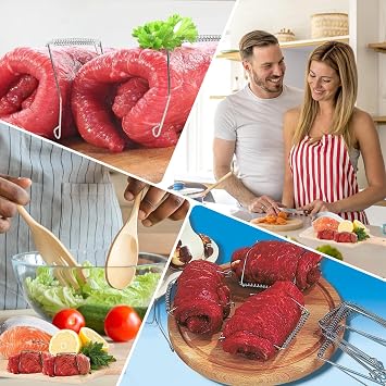 Pack of 10 stainless steel roulade clips, reusable, roulade clips as a perfect alternative to roulade needles or roulade skewers, for quick and easy production