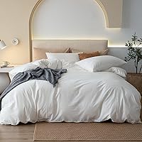 Vista 33 de Jiyuan Juego de funda de edredón 100% algodón lavado, cómodo, estilo simple, suave, transpirable, texturizado, duradero, sensación de lino, todas