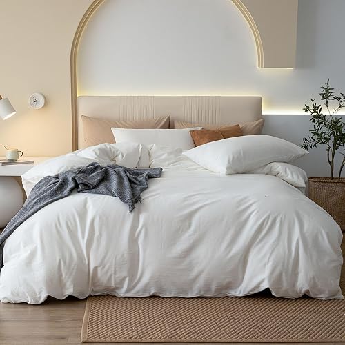 JIYUAN - Juego de 3 piezas de 1 funda de edredón de algodón 100% lavado de 104x98 pulgadas (relleno no incluido) y 2 fundas de almohada, cómodo y