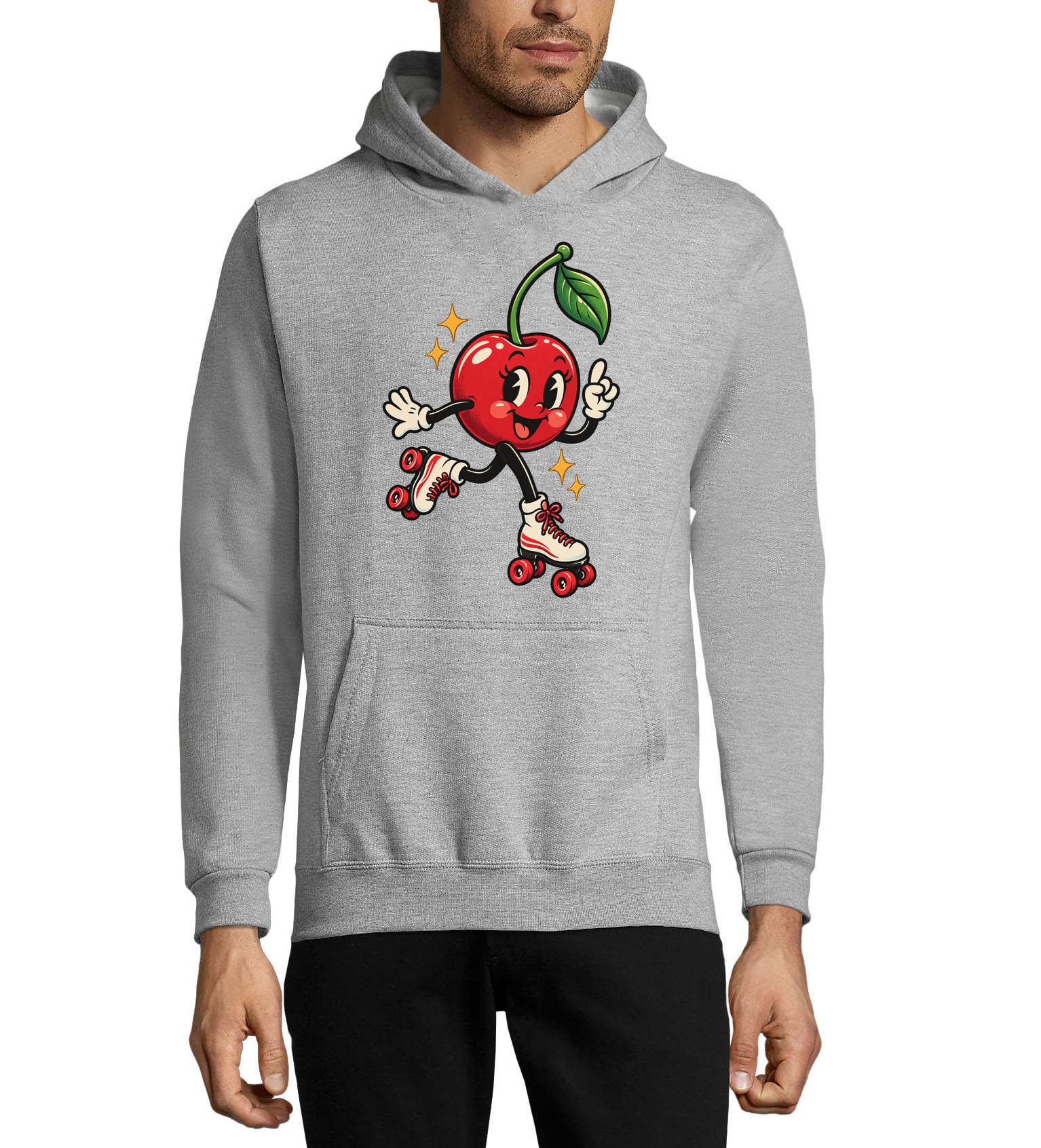 Szczęśliwa postać wiśni na rolkach unisex mieszanka bawełny bluza z kapturem szara