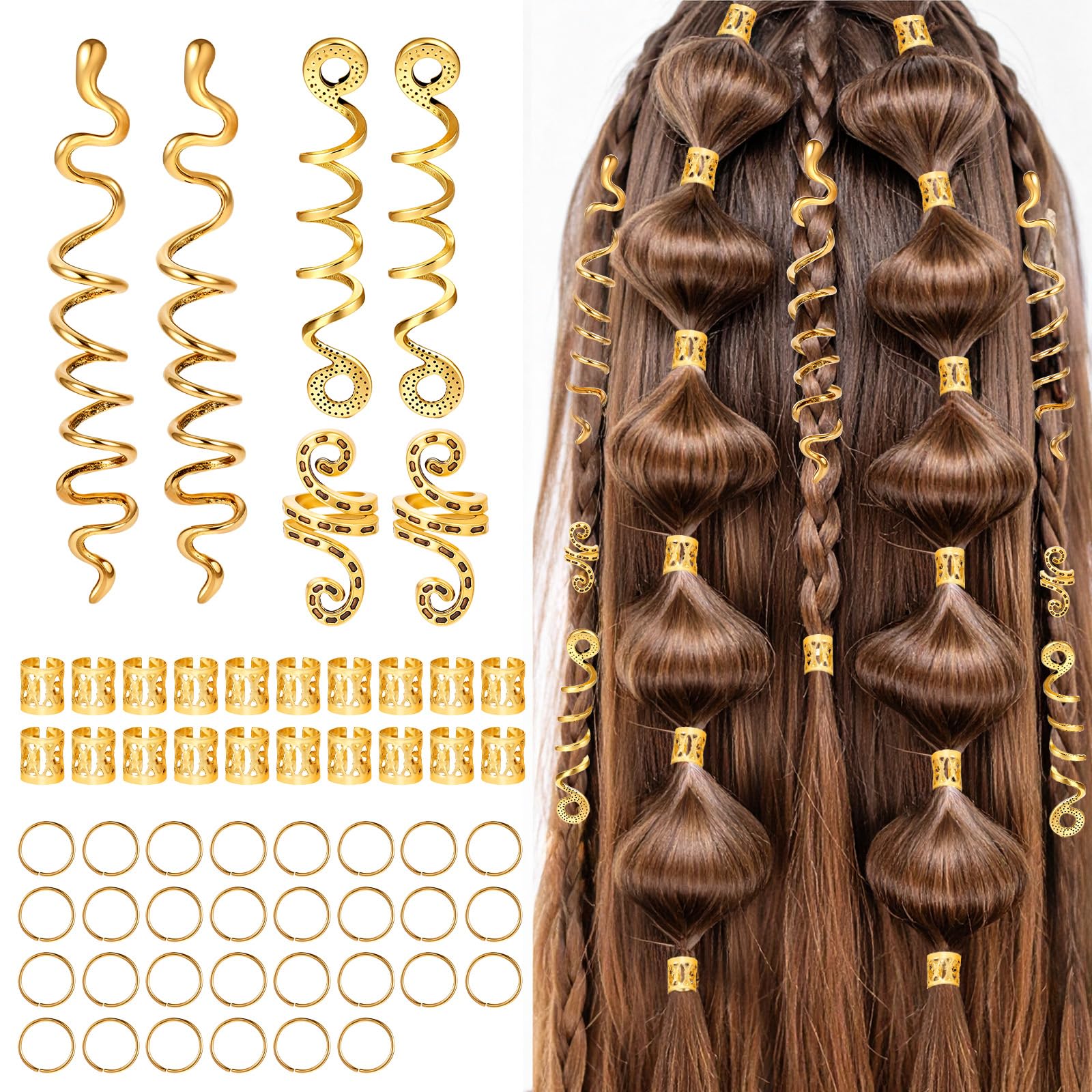 Ouligay Lot de 40 bijoux de cheveux dorés, bijoux pour dreadlocks, bagues de cheveux réglables pour tresses, bijoux pour tresses, accessoires de tresse, bijoux pour femmes et filles