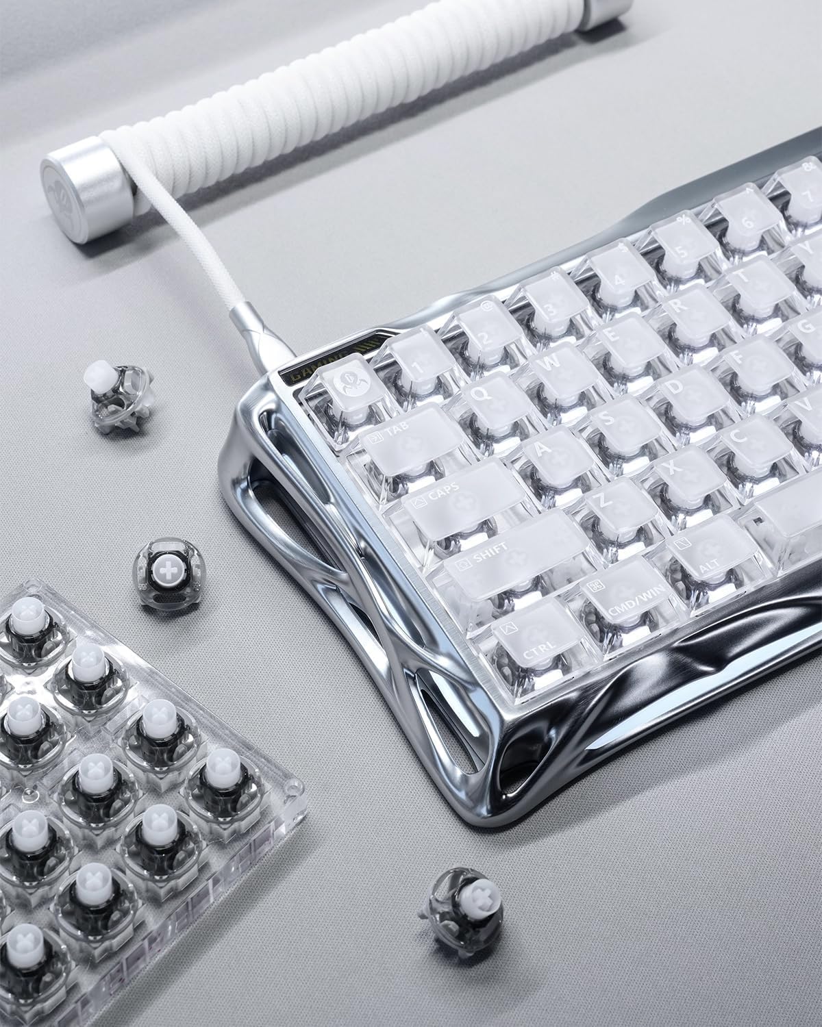 GravaStar Mercury V60 Pro 60% Teclado Gaming de Efecto Hall, Teclado Rapid Trigger con 8000 Hz, interruptores magnéticos, Snap Tap, Aluminio CNC, RGB, para FPS,CS2,PC/Mac (Silver Frost, QWERTZ)