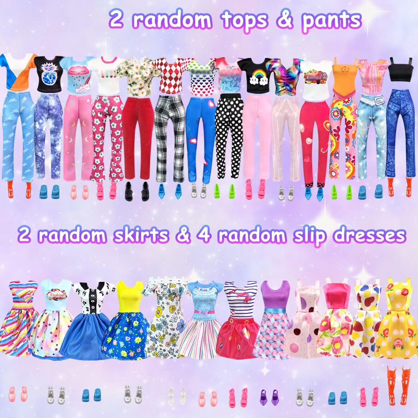 92Pcs Doll Clothes and Accessories with Doll Closet for 11.5 Inch Doll Fashion Design Kit Girl Dress Up Including Fashion Dress Outfits Tops and Pants Shoes Hangers Bags Necklaces Girls Toy Gifts - Image 3