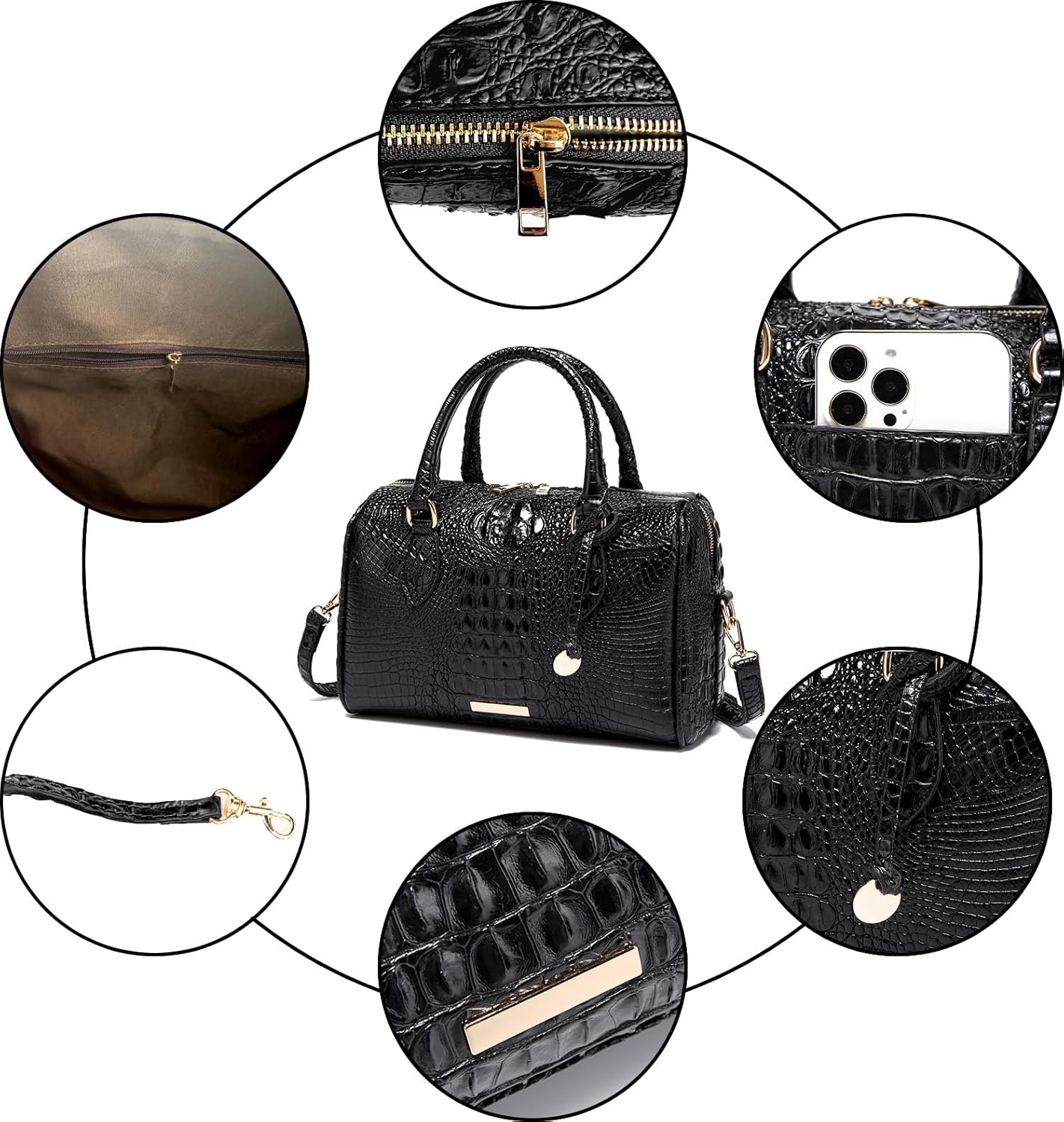 Top-Handle Crocodile Purses For Women Crossbody Leather Bags Trendy Large Capacity Tote with Shoulder Strap - Image 7