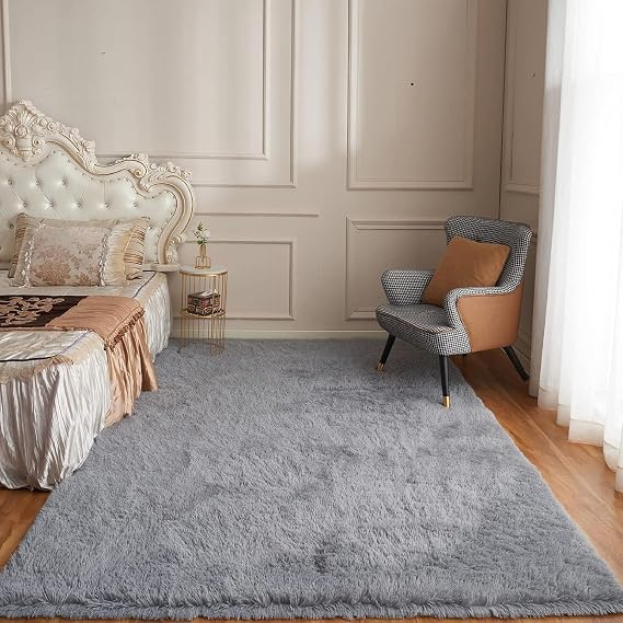 Machine Washable Rug 90 x 300 cm Short Pile, Non-Slip Backing Modern Indoor Large Fluffy Area Rugs Shaggy Rugs Different Sizes for Living Room, Kids Room, Dark Grey