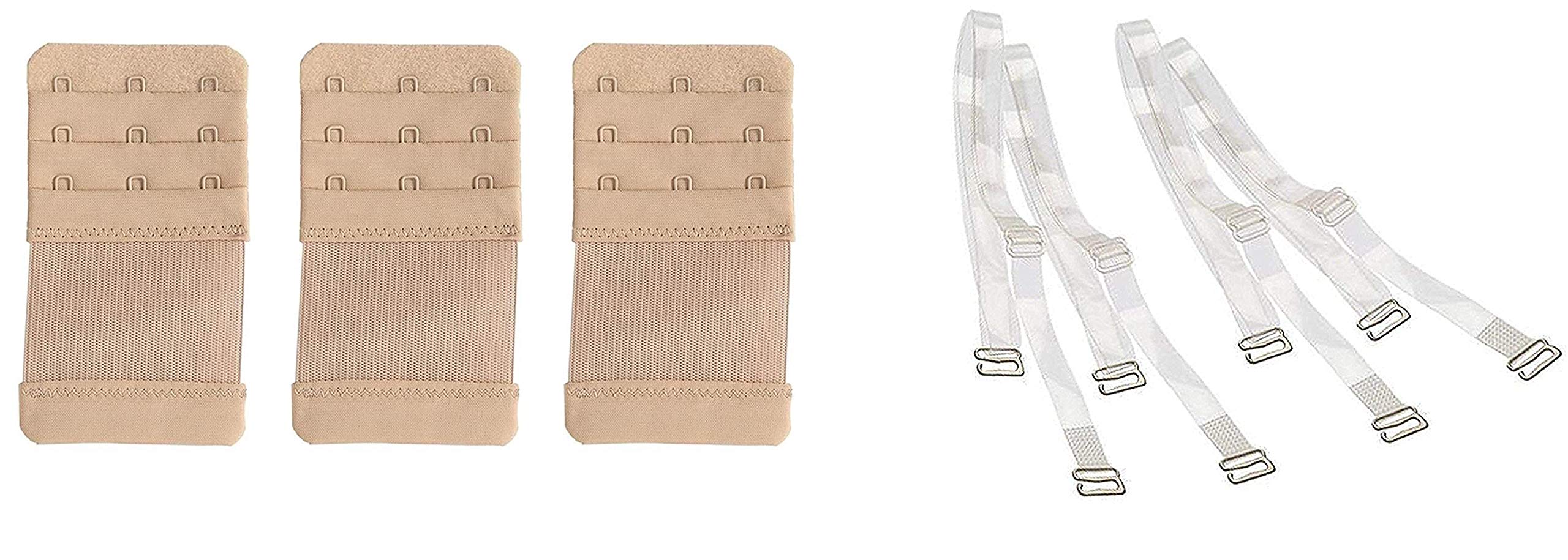 Women's Bra Hook Extender with Extra Elastic and Adjustable Transparent Silicone Bra Straps and Combo Pack (Free Size)-image-0