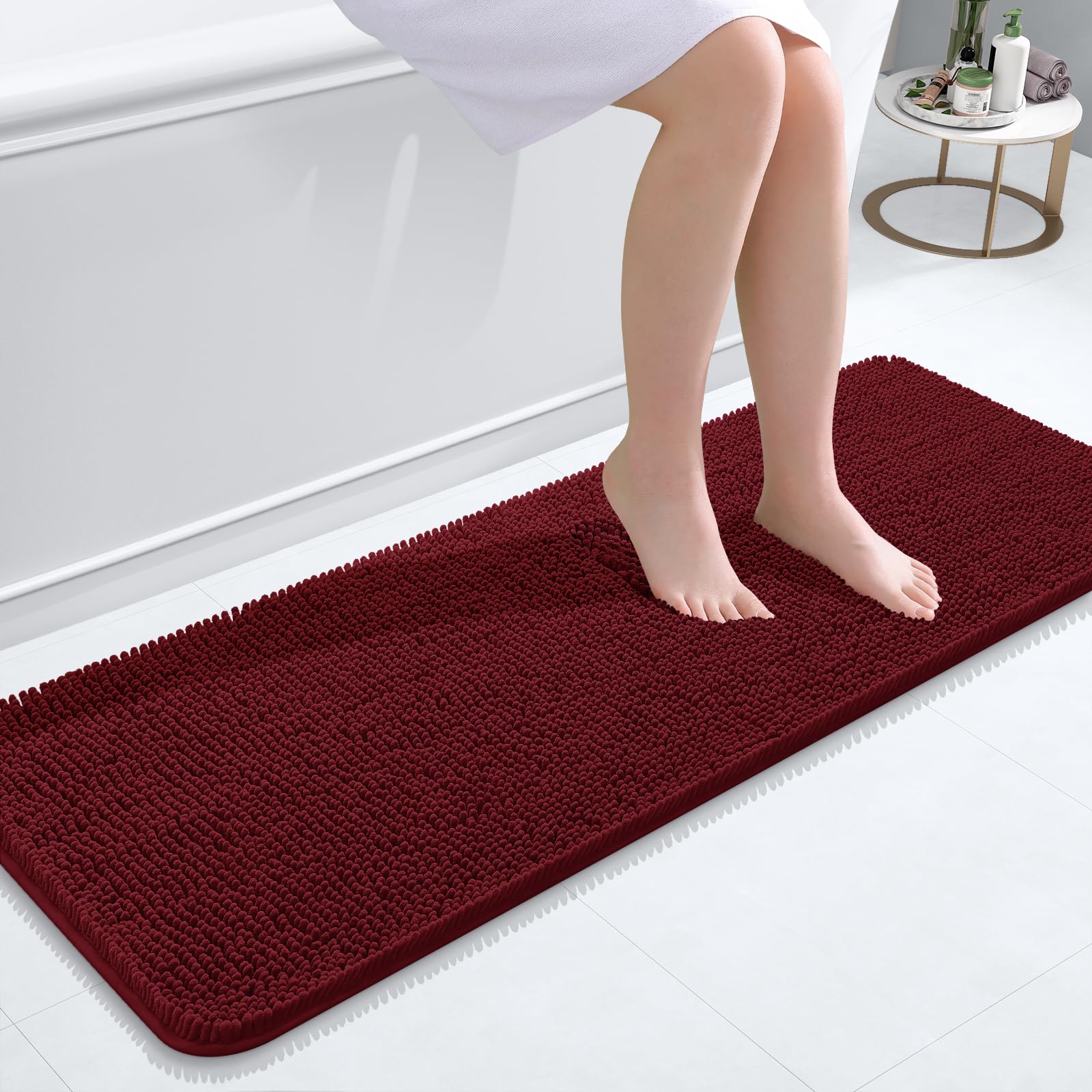 OLANLY Bathroom Rugs 47x17, Extra Soft Absorbent Chenille Bath Rugs, Rubber Backing Quick Dry, Machine Washable Bath Mats for Bathroom Floor, Tub and