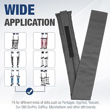 Stilt Straps Replacement, Drywall Stilt Straps Universal Fit, Padded Adjustable Leg Bands with Heavy Duty Hook & Loop Fastening for Painting, Drywall & Construction Work, 1 Pair, Gray