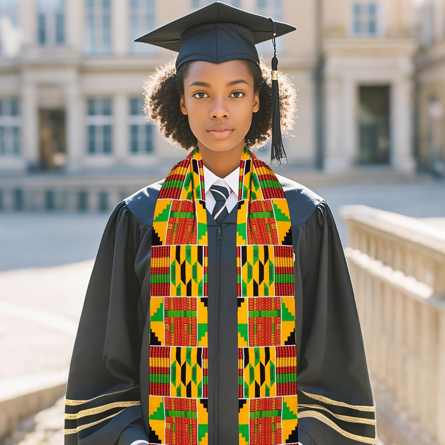 Kente Cloth Scarf, Unisex Kente African Print Stole Sash for Black History Month - Image 4