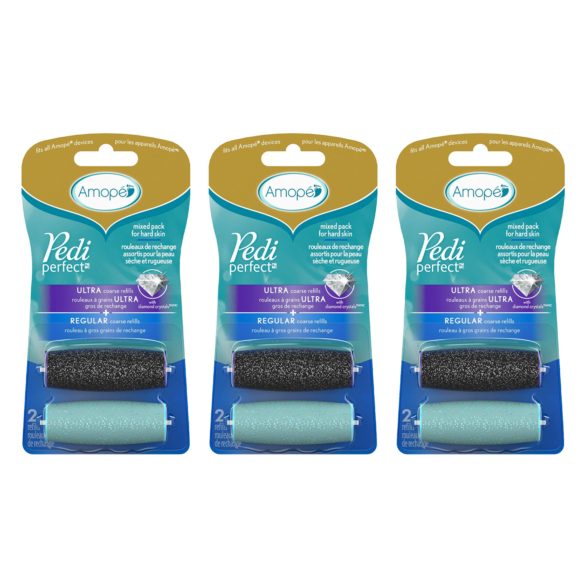 Amopé Pedi Perfect Electronic Foot File Mixed Refills, 2 Count, Regular & Extra Coarse (Pack of 3)