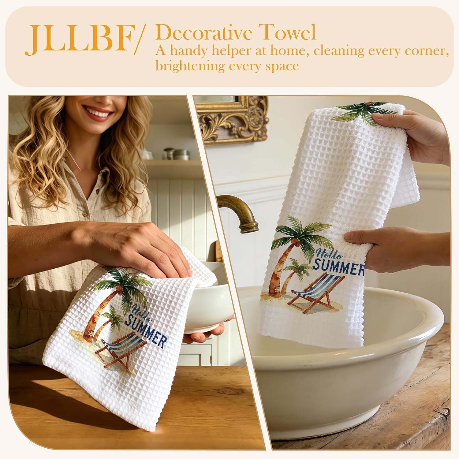 Hello Summer Kitchen Hand Towels 16x24 Inch, Beach Lover Gifts, Tropical Palm Tree Coastal Beach Decorative Hand Towels for Bathroom Kitchen, Summer Bathroom Decor image 4