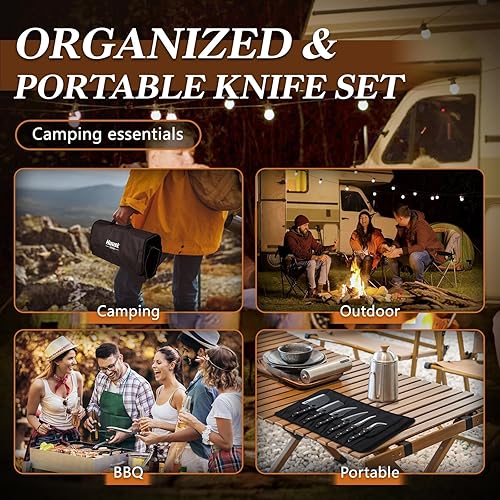 Miniatura 3 de Huusk Serbian Chef Knife Set - 6Pcs Hand Forged Butcher Knife Set for Meat Cutting, Viking Boning Knives with Bag for Kitchen Outdoor BBQ Camping,