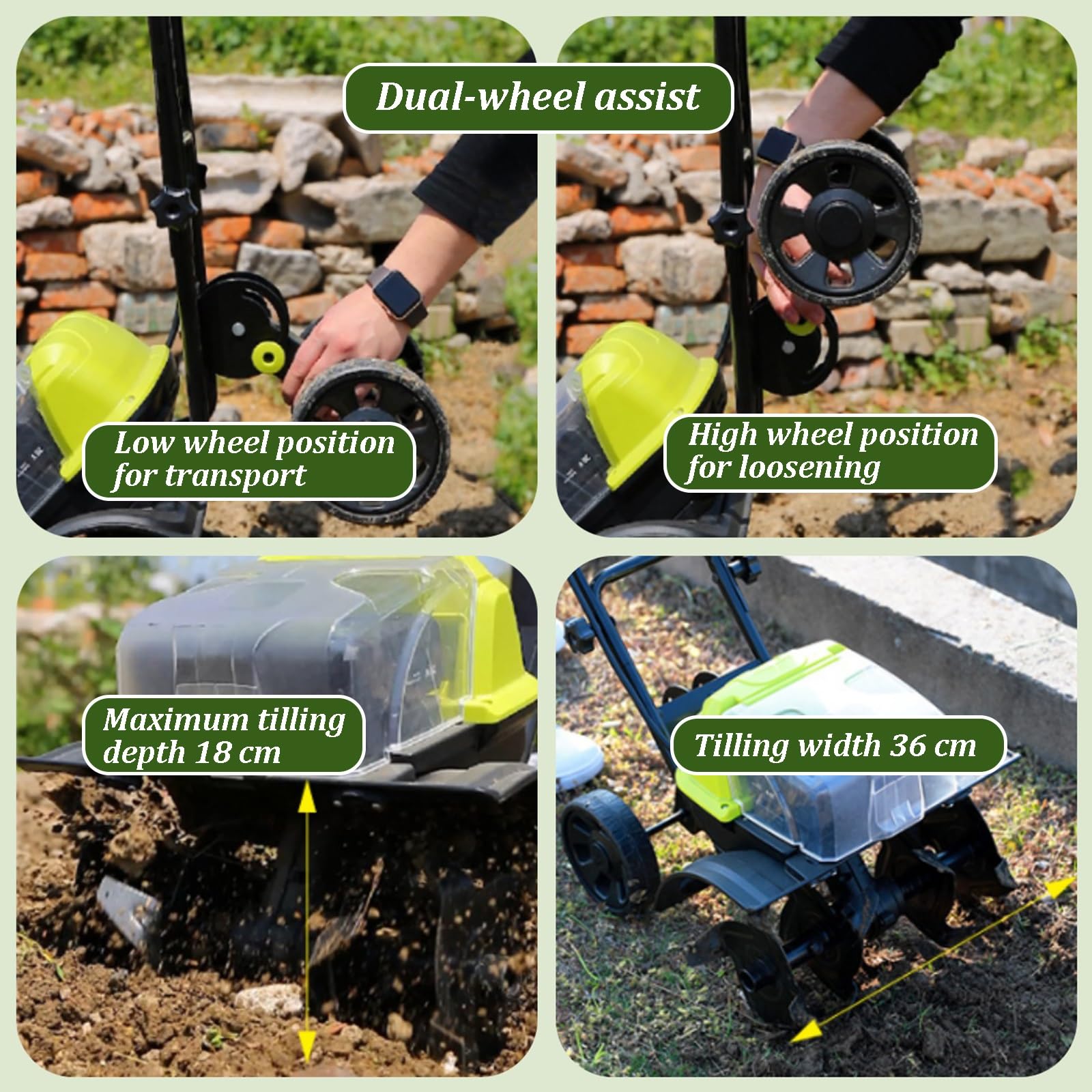Motocoltivatore Elettrico Senza Fili, Motocoltivatore da Giardino, Batteria A Lunga Durata, Motore Brushless, Potente Coltivatore del Terreno per Prato, Frutteto E Orto