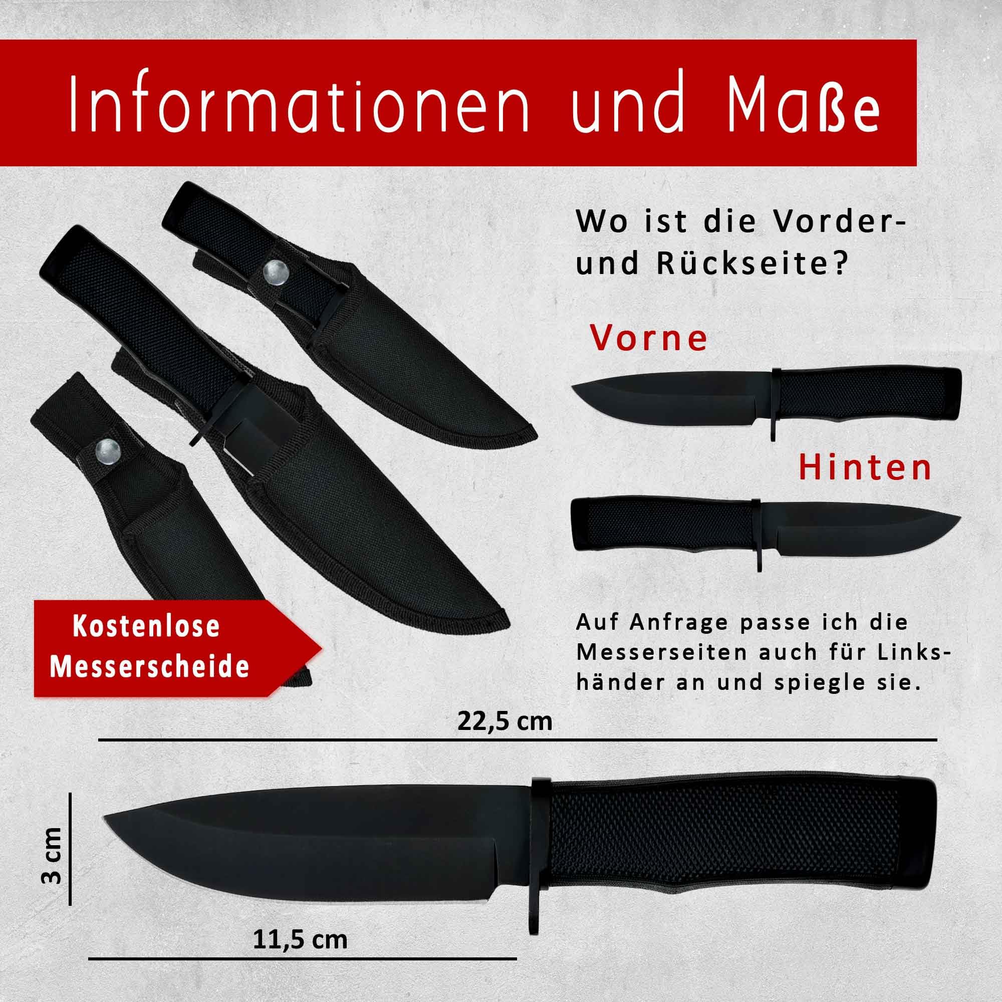 Schwarzes personalisiertes Angelmesser – Geschenk für Angler mit Gravur – Outdoor- und Campingmesser mit Messerscheide (ohne Ständer)