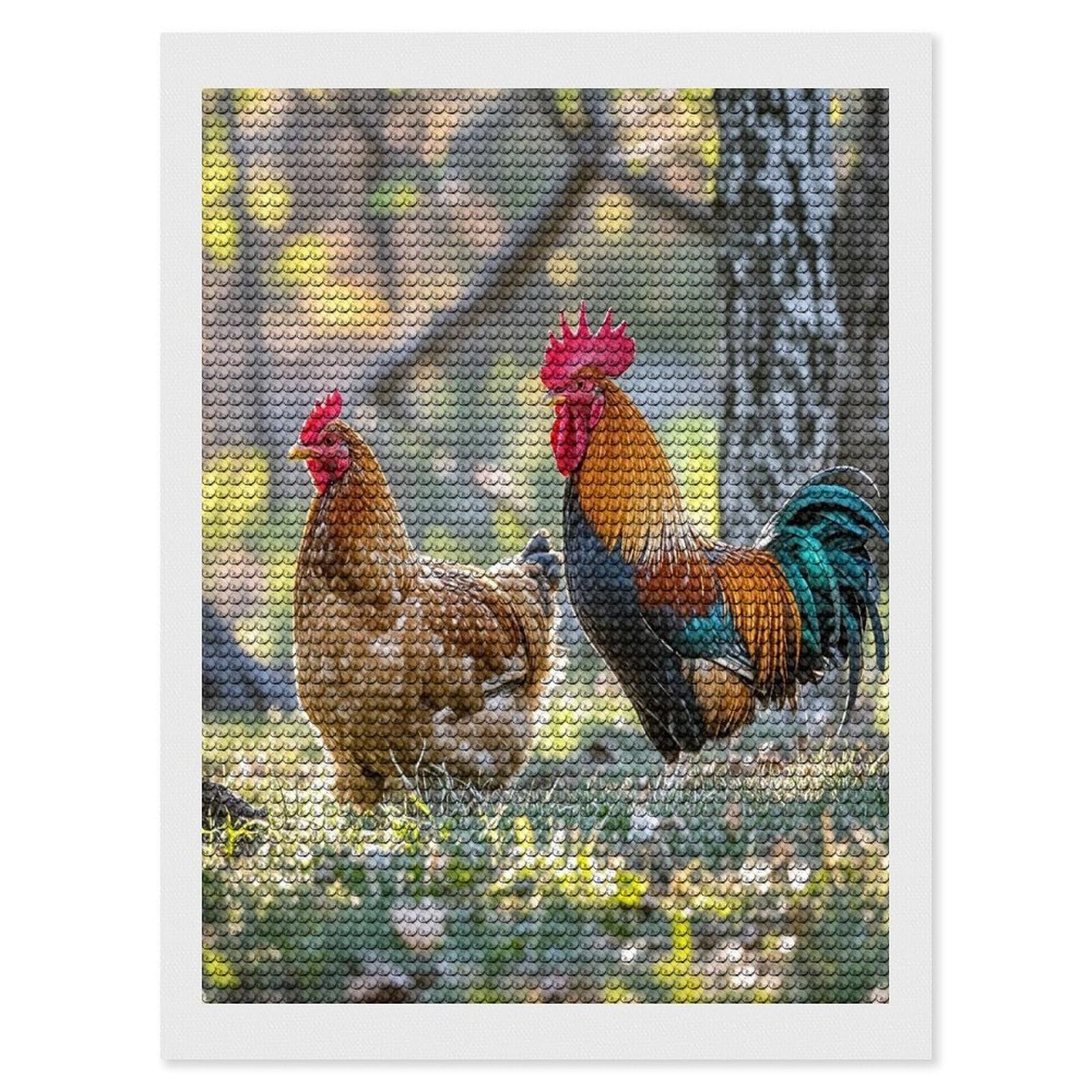 FekiLoot Beautiful Rooster Hen Diamond Painting Kits for Adults Full Round Drill Diamond Art Kits for Beginners 5D DIY Diamond Dots Paintings Diamonds Pictures Gem Art Home Wall Decor 12"x16"