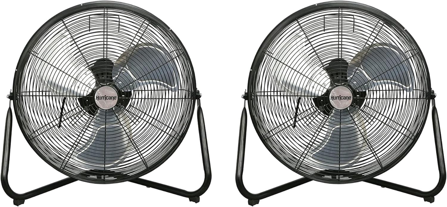 Hurricane Pro Heavy-Duty High Velocity Metal Blade Floor Fan w/ 3 Speeds, Black, 20" - Corded Electric Air Cooling Unit w/ 5300 CFM Airflow for Home, Greenhouses, Garages, Gyms & Workshops