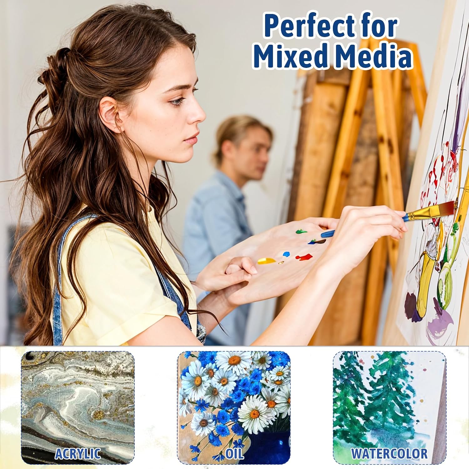 20 Pcs 0.75 Inch Flat Paint Brushes for Acrylic Painting Watercolor Acrylic Paint Brush Artist Painting Brush with Wooden Handles for Watercolor Oil Face Body Art Kids Adult Artist, Blue