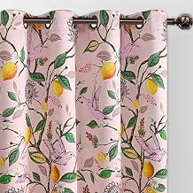 FRAMICS 100% Blackout Curtains Pink Lemon Floral Curtains 84 Inch 2 Panels | Vintage Floral Lemon Pattern, Thermal Insulated Grommet Drapes, Room Darkening Curtains for Bedroom Living Room