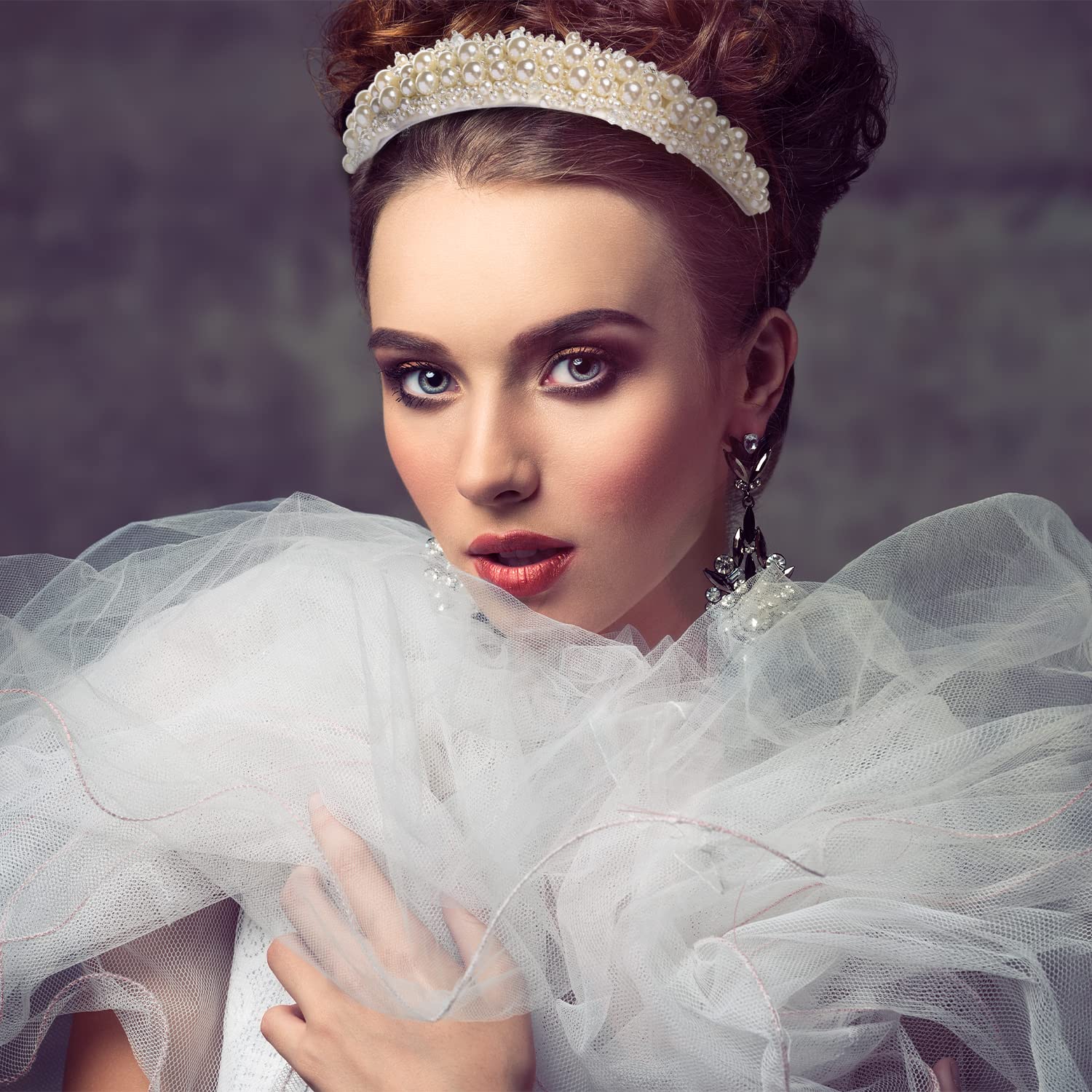 Cerchietto Largo Imbottito Con Perle Viola E Strass, Accessorio Elegante Per Capelli Da Sposa O Festa