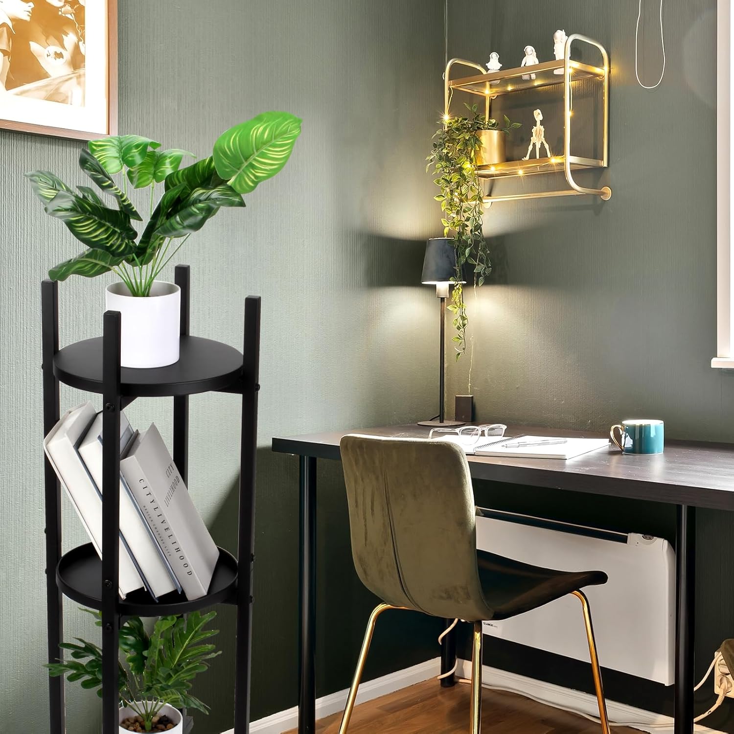 5 Gallon Water Dispenser Stand with 2 Round Shelfs, 3 Tier Water Jug Stand Water Dispenser Floor Stand for 1-5 Gallon Bottle Dispenser, Sturdy Water Jug and Plant Stand, 32.8" Hight-11.2" Wide