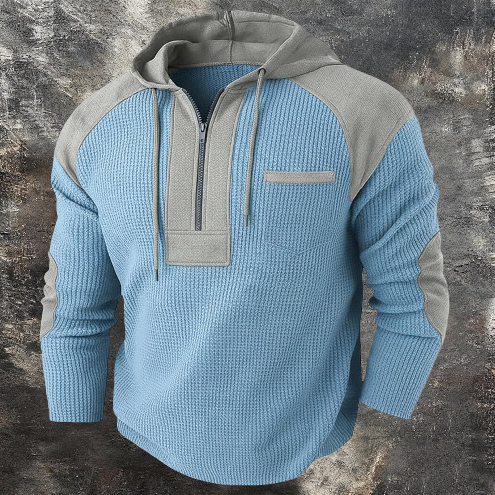 Felpa con cappuccio da uomo con mezza cerniera, stile vintage, a maniche