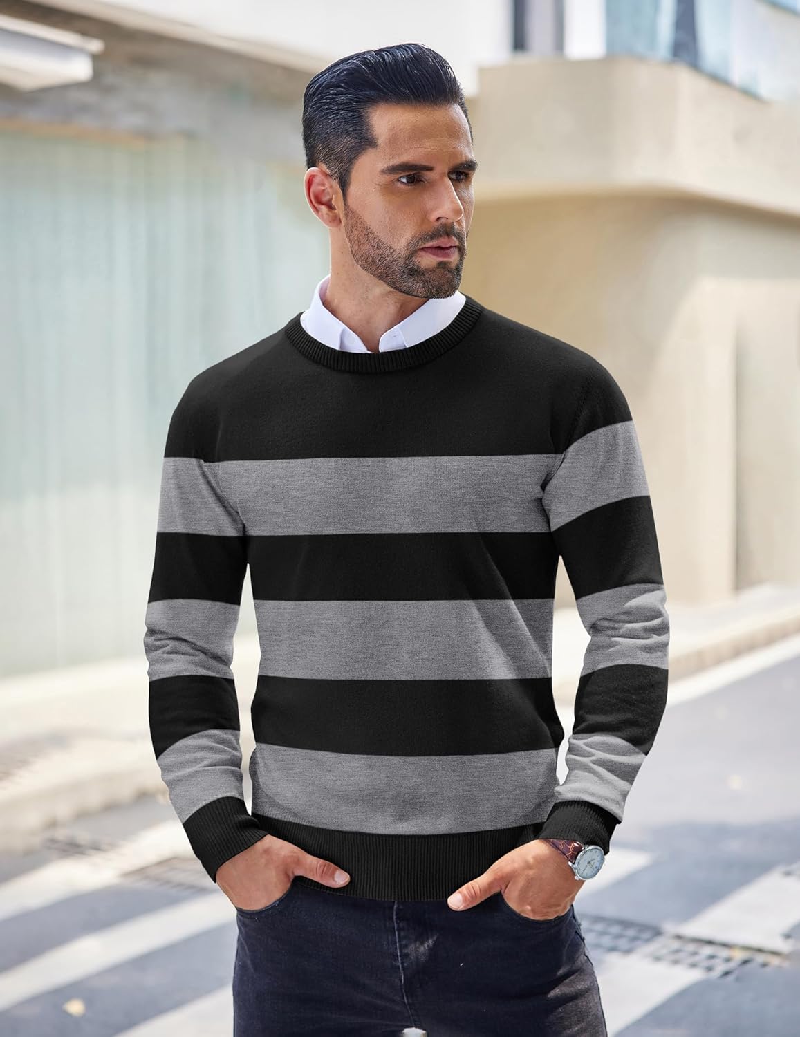 COOFANDY Men's Crew Neck Sweater Slim Fit Lightweight Sweatshirts Knitted Pullover for Casual Or Dressy Wear - Image 2