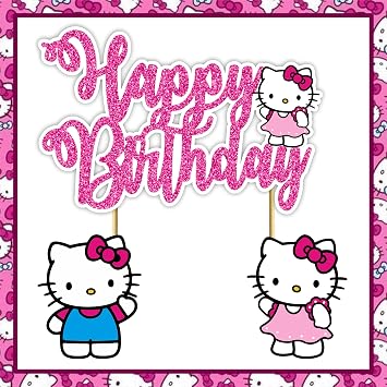 Kawaii Cute Cartoon Cat Happy Birthday Cake Topper for Birthday Party Decor