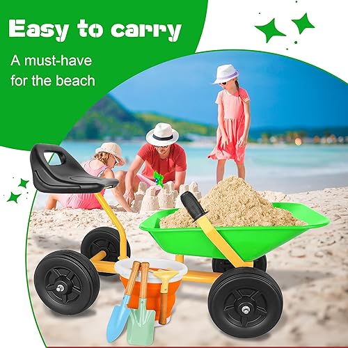 Miniatura 4 de KOVOME Juguete de carretilla para niños, 4 ruedas, caja de arena de acero para jardín, juguete de playa al aire libre, juego de herramientas de