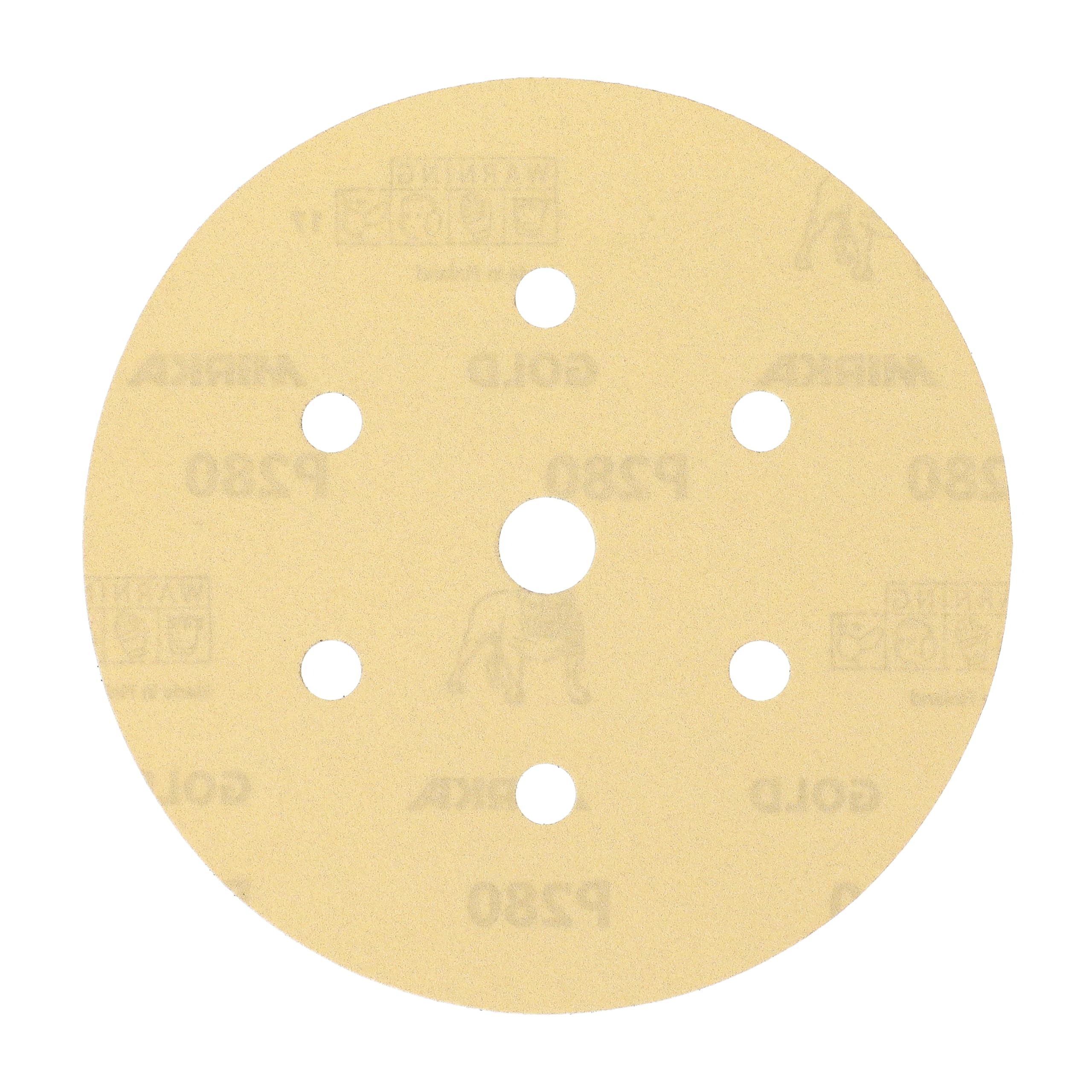 Mirka Gold Carta abrasiva universale Ø 150 mm a strappo 7 fori, grana P280, 100 pz/Per levigare intonaco, stucco, truciolato, legno, vernice