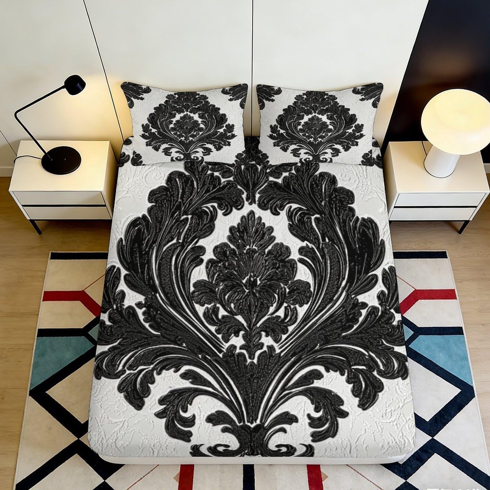 Pnayamiorkfel Style-8 3D Printed Baroque Floral Fitted Sheet Microfiber Soft Breathable Victorian Damask Mattress Cover Bedroom Decor 90X200x25cm