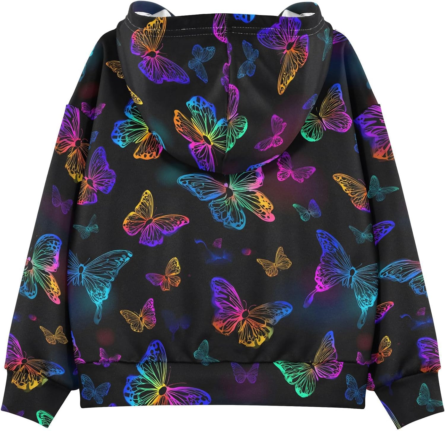 ALAZA Neon Rainbow Butterfly Hoodies Sweatshirt for Boys Girls Kids Hooded Pullover Top