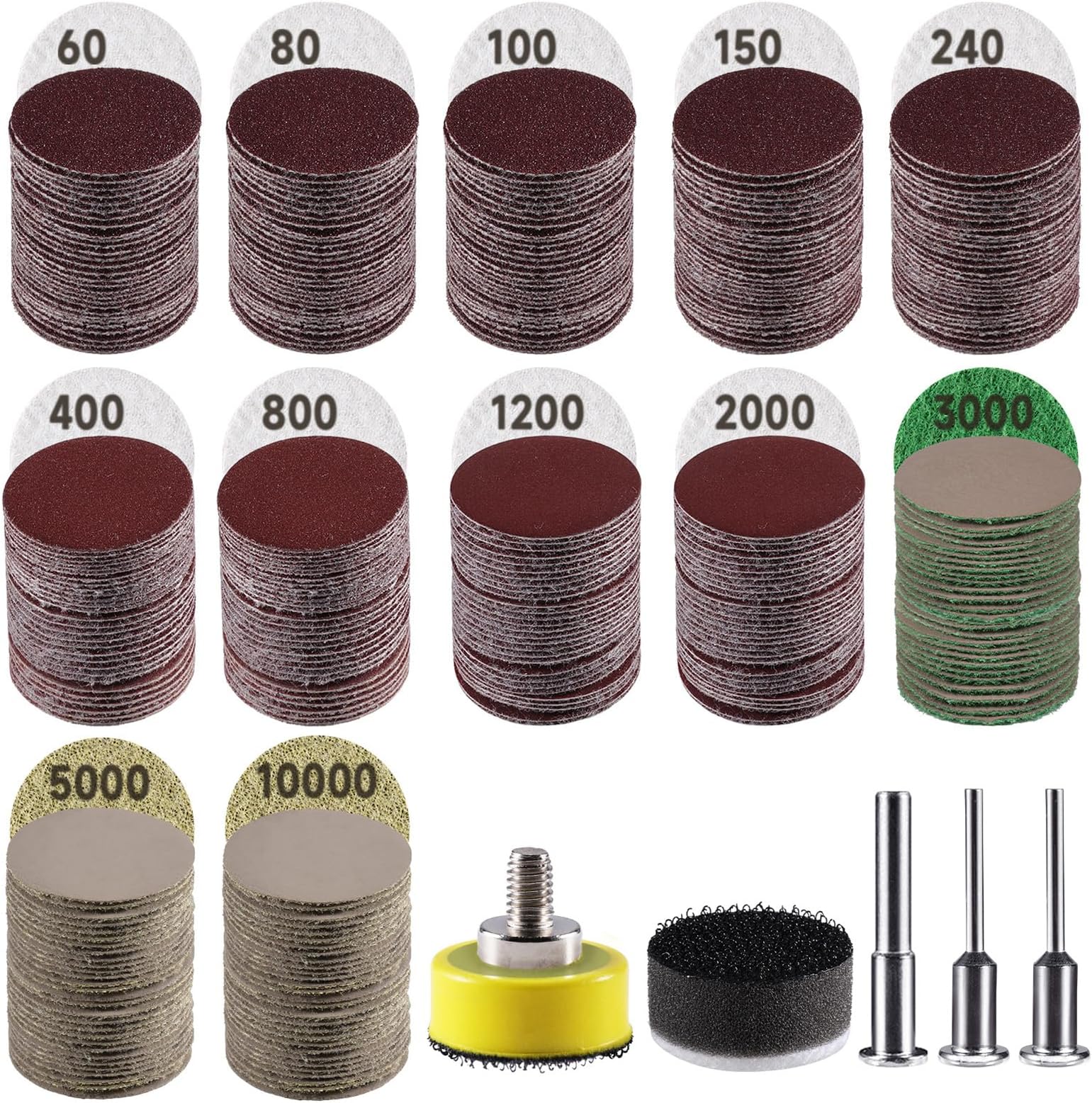 365 PCS 1 Inch Sanding Disc, GOH DODD Hook and Loop 60 to 10000 Grit Wet Dry Sandpaper Micro Sand Paper with 1/8" 1/4" Shank, Backing Pad, Foam Pads for Auto Metal Glass Resin Wood Polishing Sanding