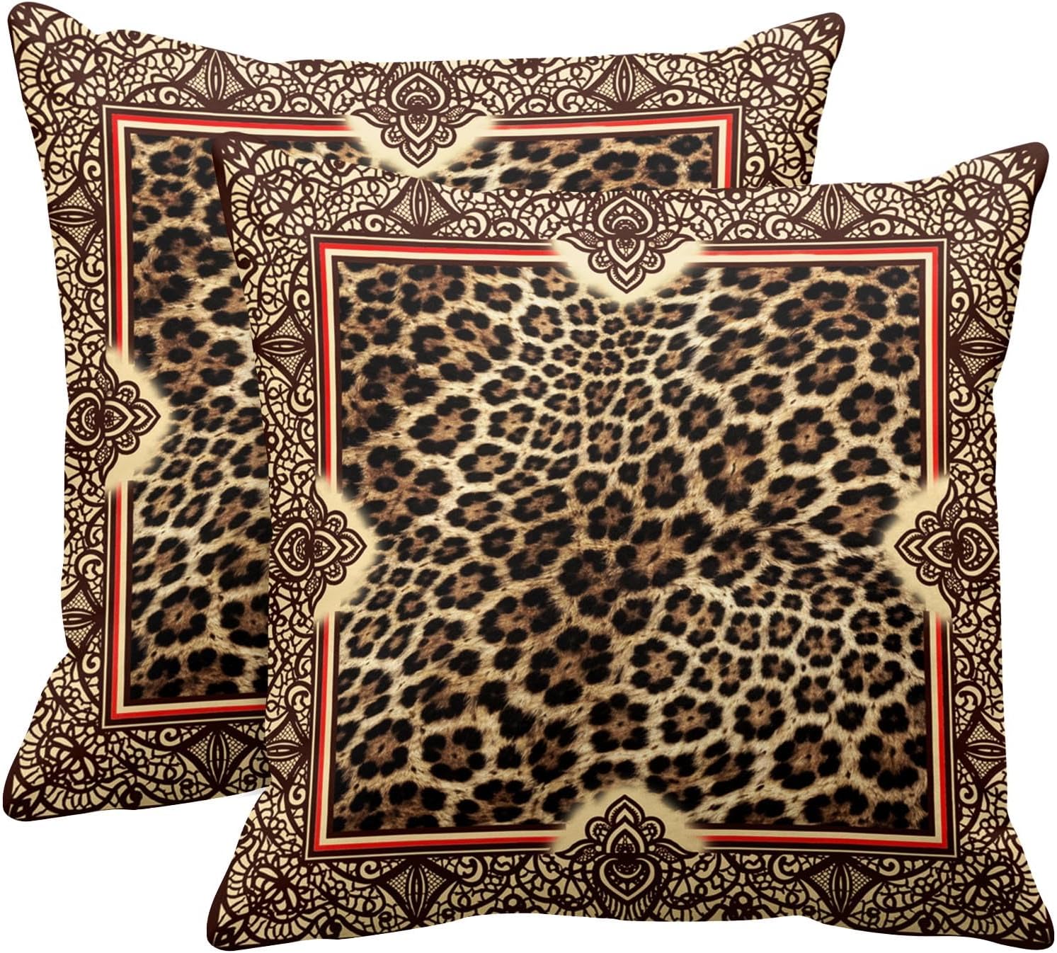 Emvency Set of 2 Throw Pillow Cover Case Beautiful Wild Leo Pattern Leopard Skin Shawl Animal Print Decorative Pillowcase 20"x20"(50cmX50cm) Case Cushion Cover for Bed Couch
