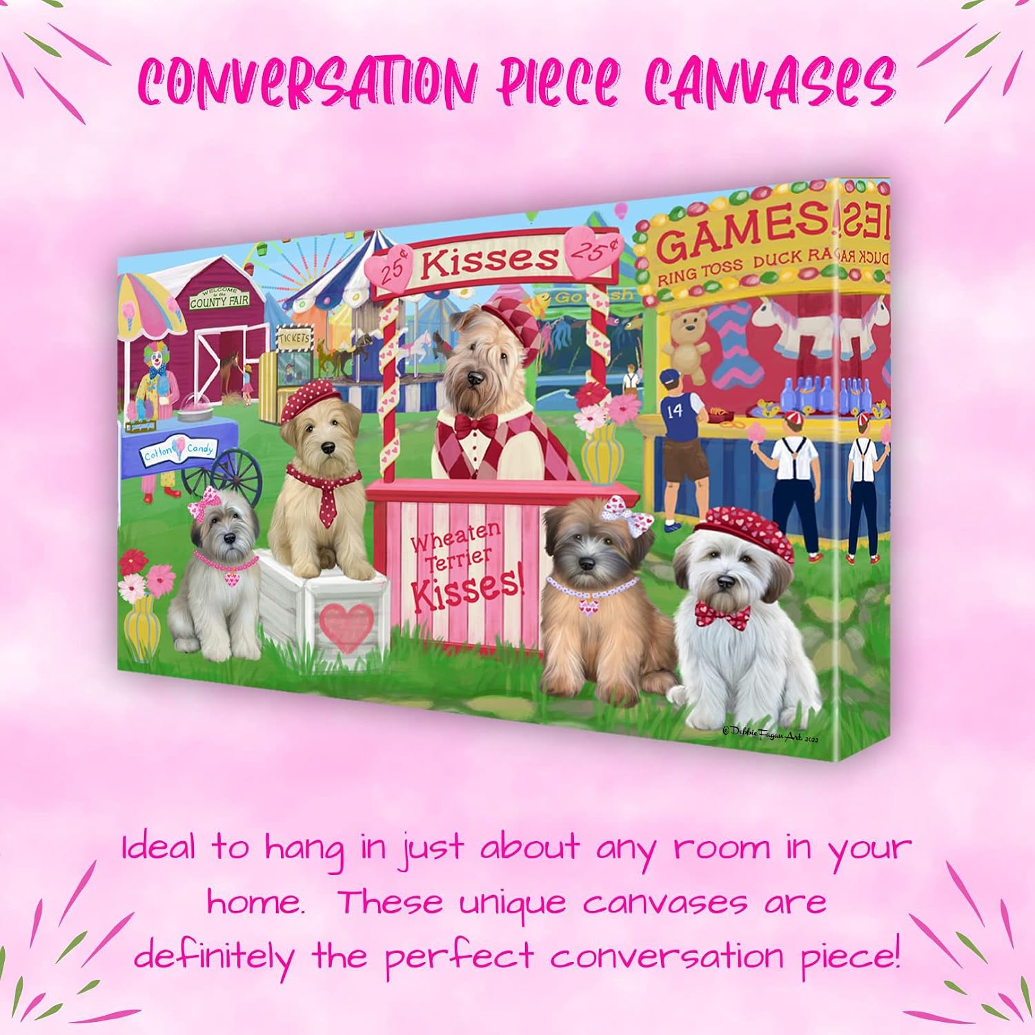 Doggie of the Day Carnival Kissing Booth with Wheaten Terrier Dogs Canvas Wall Art - Premium Quality Ready to Hang Room Decor - Flat Rolled 16" x 20"