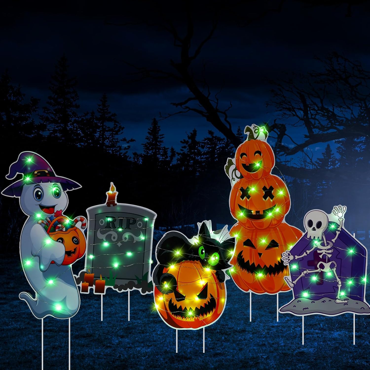 Soaoo 5 Pcs 23.6 Inch Lighted Halloween Outdoor