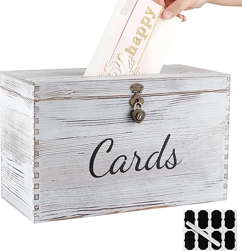 Miniatura 1 de MDLUU Caja de madera para tarjetas de boda, caja rústica para dinero de boda con cerradura, soporte para sobre, caja de recepción de tarjetas para