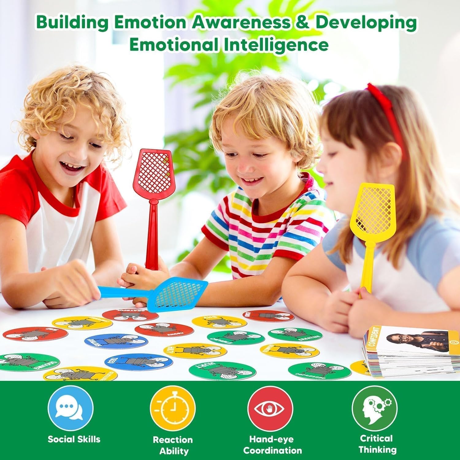 Garybank Emotions Swat Games for Kids Social Emotional Learning Activities, W/56 Emotion Cards, Speech Therapy Materials for Autism, Play Therapy Toys for Counselors, Sight Word Game