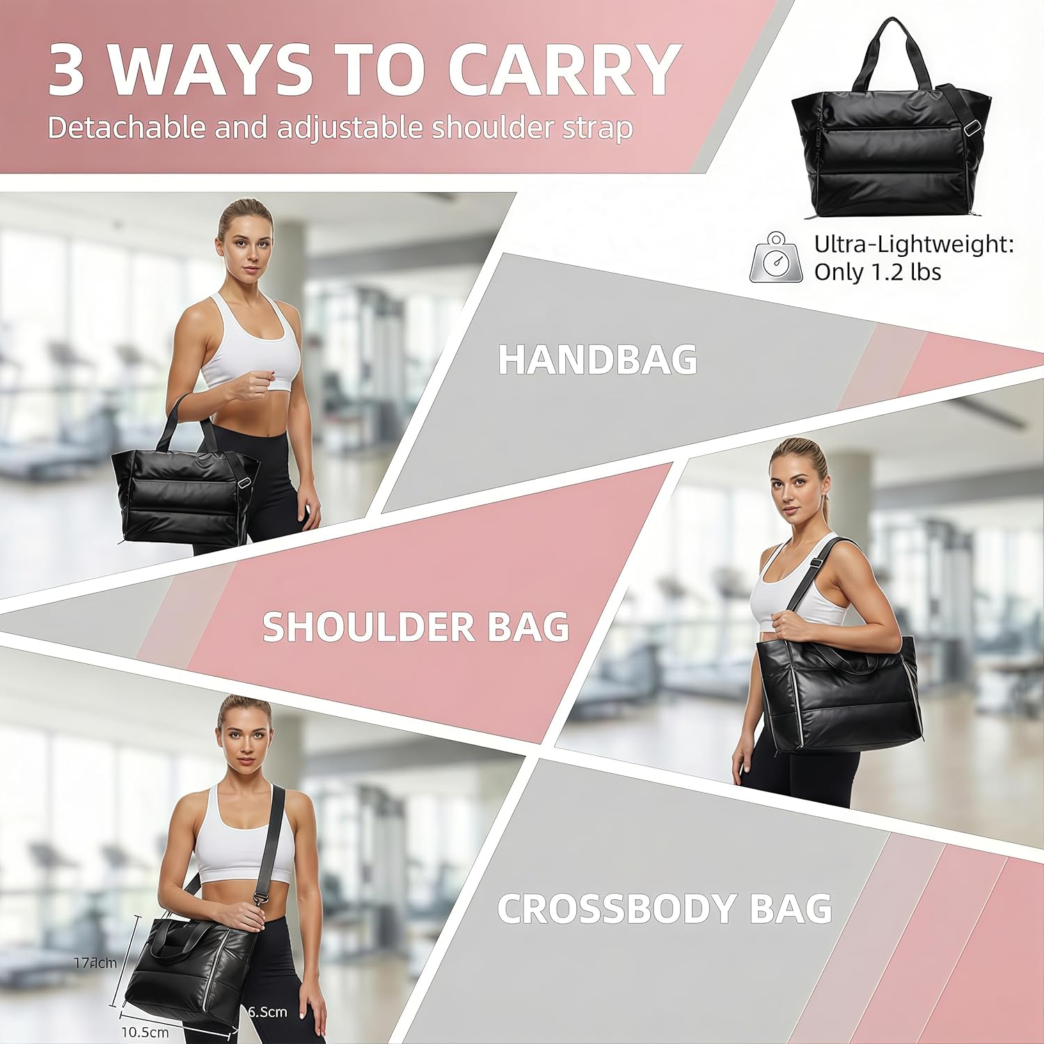 Large Tote Bag for Women, Lightweight Travel Tote Handbags, Puffer Tote Bag with Zipper, Yoga Bags Quilted Work Bag