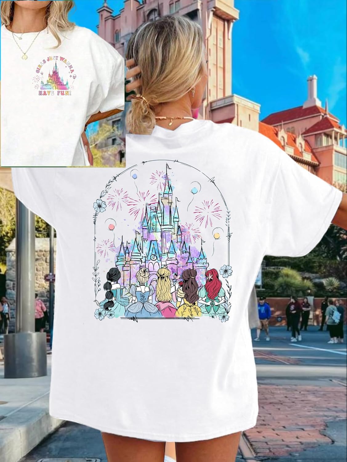 Magic Kingdom Shirts for Women Oversized Princess Castle Graphic Tees Family Holiday Vacation T-Shirt Cute Tops - Image 2