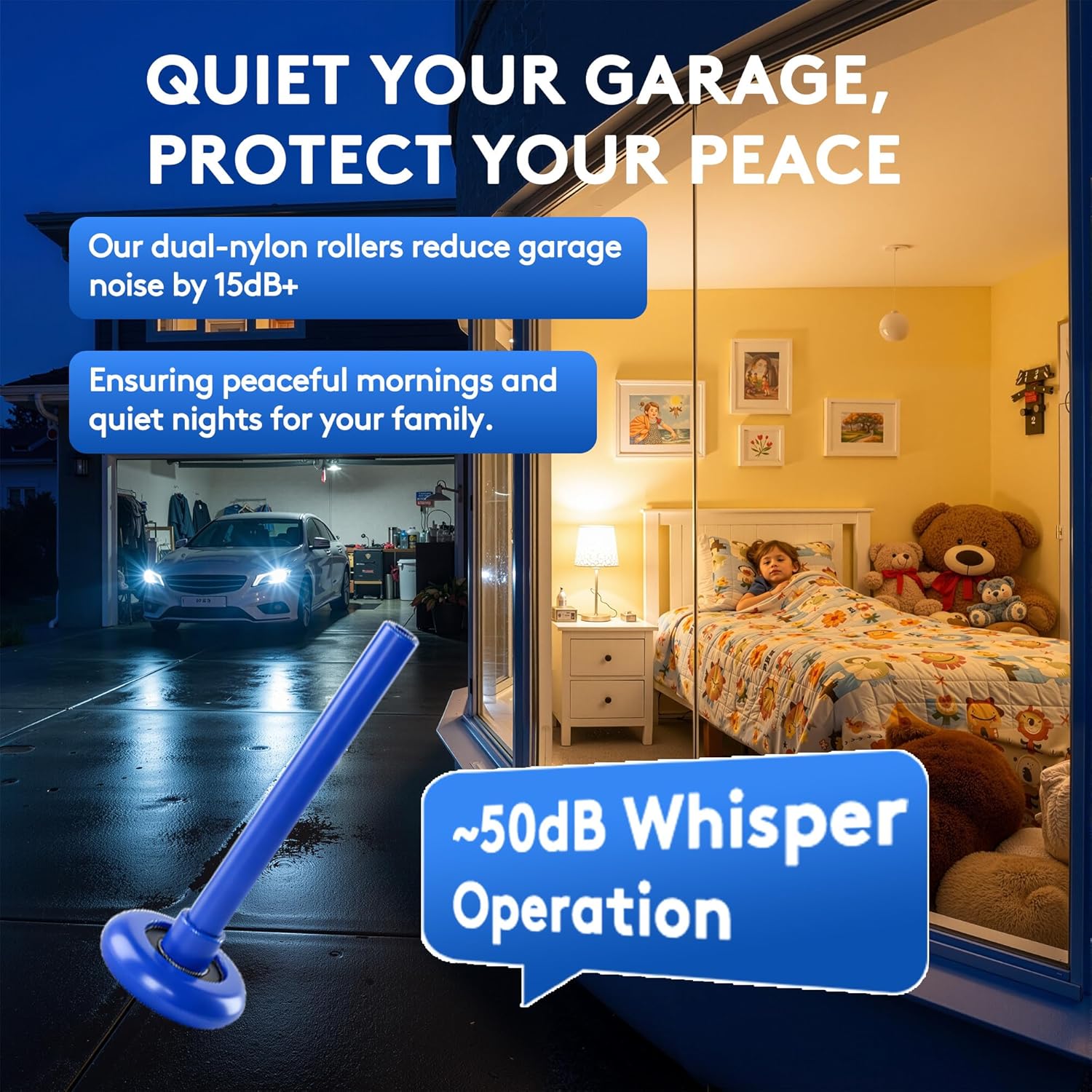 10 Pack 2" Nylon Garage Door Rollers with 6200-2RS Double Sealed Bearings, 4" Carbon Steel Stem Ultra-Quiet Garage Door Wheels Replacement, 15dB Noise Reduction & 200,000 Cycles Tested