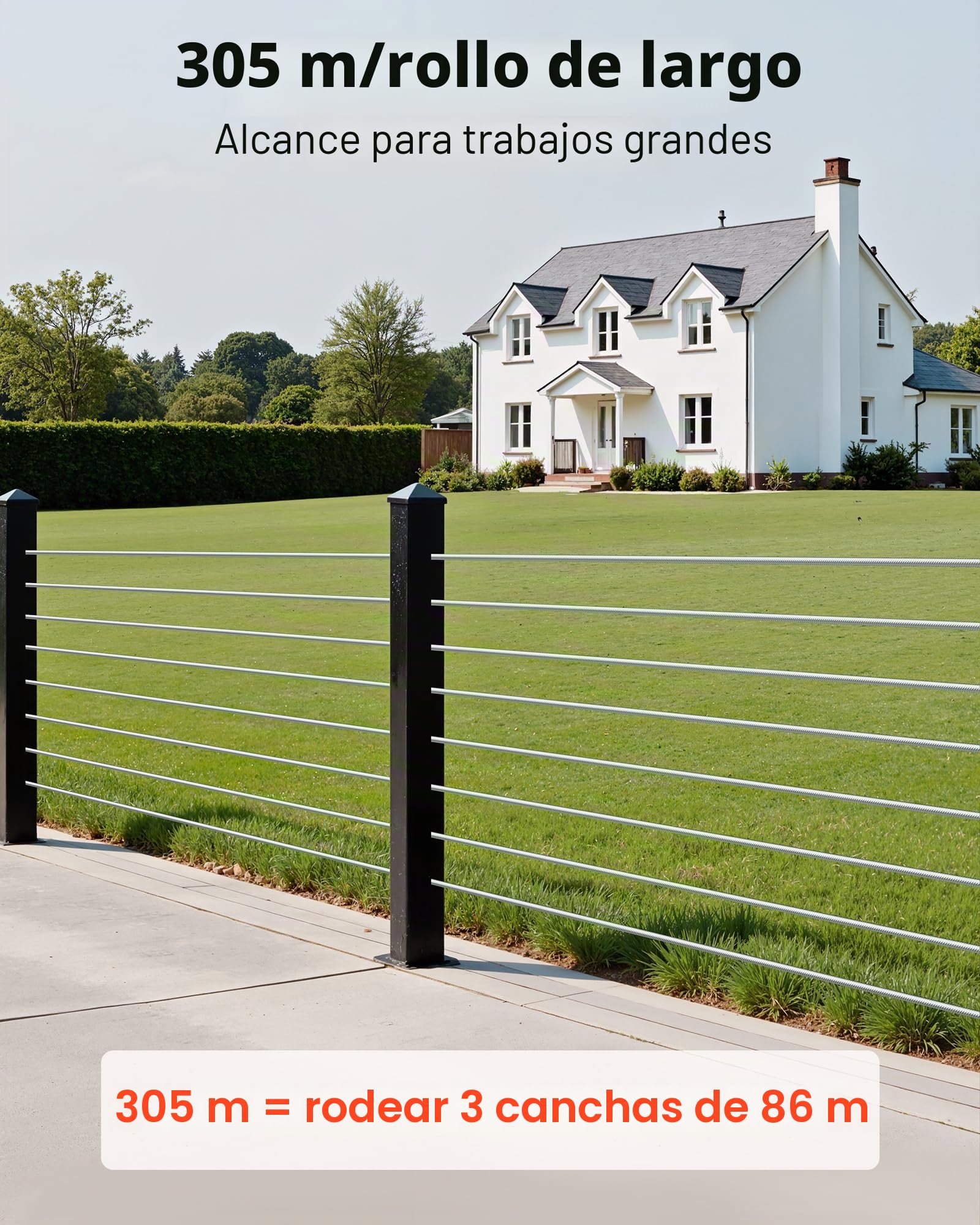 VEVOR Cable de Acero Inoxidable 316 Diámetro de 3,2 mm, Rollo de Cuerda de Alambre 304,8 m, Resistencia a la Rotura de 798,3 kg, Construcción de 1 x 19, para Barandillas y Enrejados de Jardín