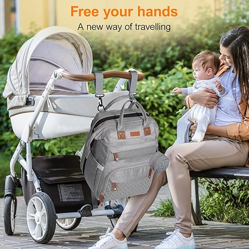 Miniatura 7 de Bolsa de pañales para bebé, mochila con cambiador, bolsa de bebé unisex, con almohadilla para pañales, puerto de carga USB, funda aislante para