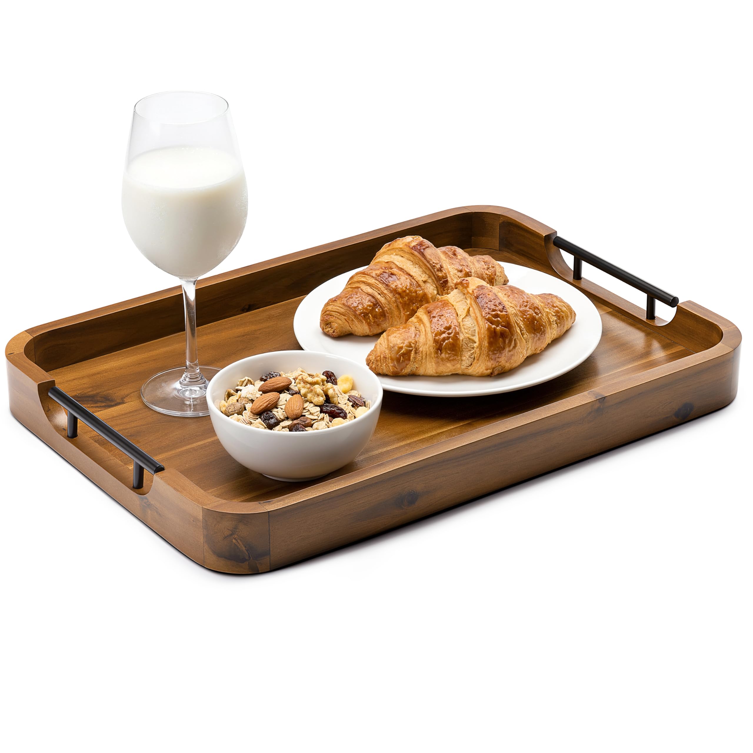 TIDITA Large Serving Tray with Handles - 20”x14” Rectangle Ottoman Tray, Wooden Tray for Ottoman, Wooden Ottoman Tray for Living Room - Decorative