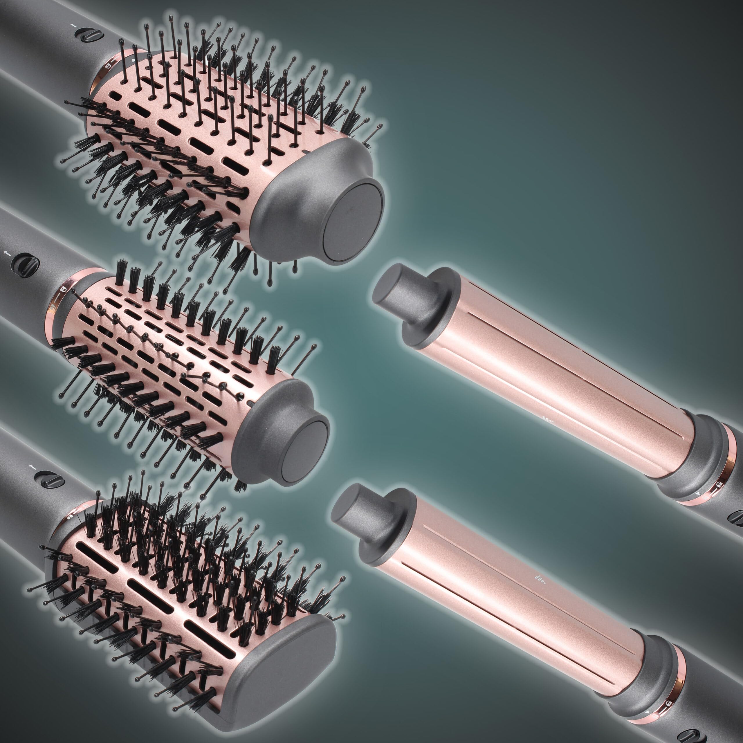 Moldeador de Pelo Multifunción Iónico 6 en 1 1300W – Secador, Rizador y Cepillo de Aire Caliente con 6 Accesorios, Motor Digital 110.000 rpm, Antifrizz, Secado Rápido