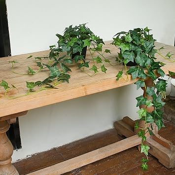 Fake English Ivy Artificial Plants - 33" Set of 2 Realistic Artificial Silk Ivy Vines with Pots, Faux Plants Indoor Home Decor, Low Maintenance Hanging Plant Decoration