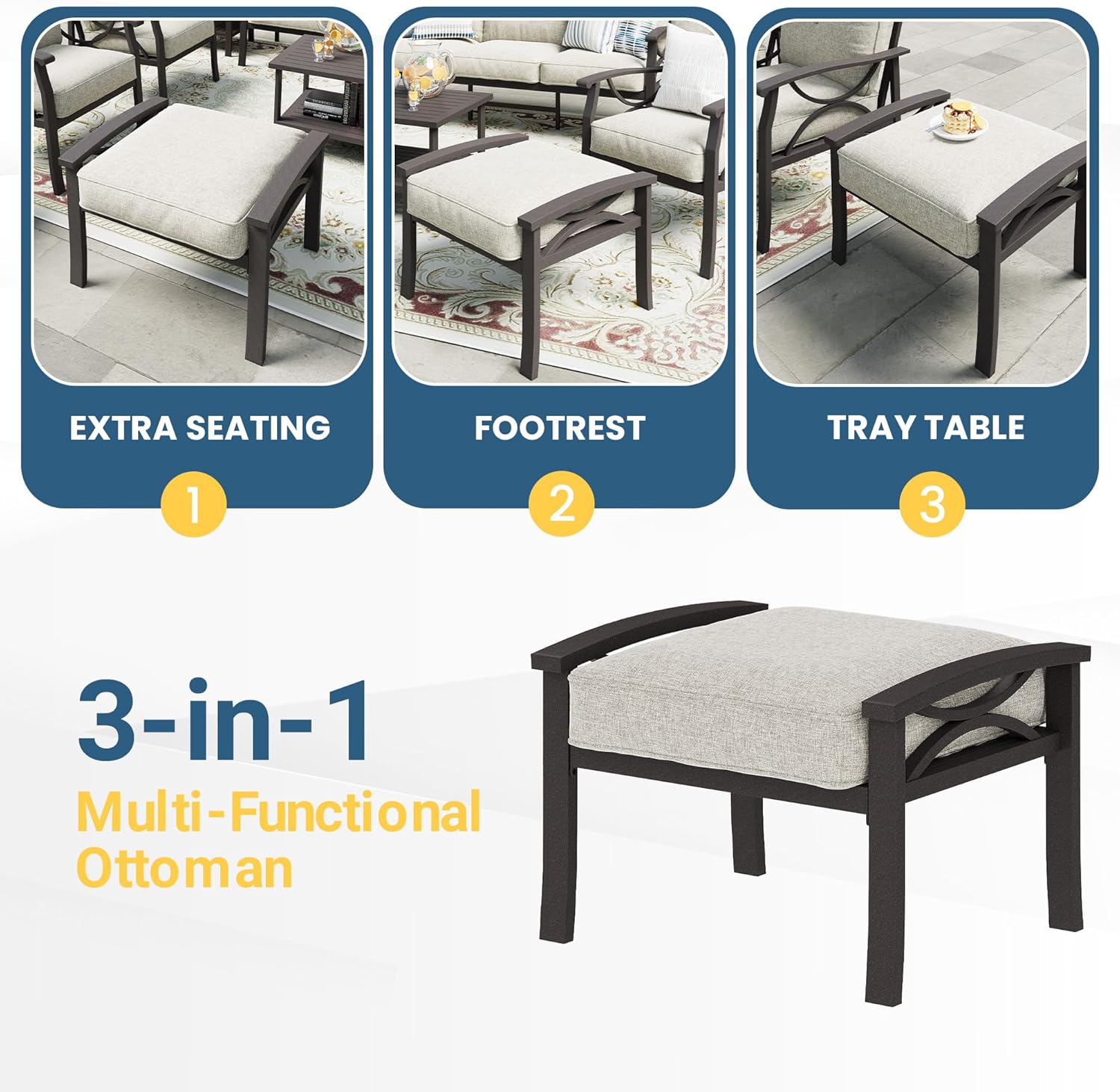 RoyalCraft 7-Pieces Outdoor Patio Furniture Set, Outdoor Metal Sectional Furniture with Cushions, Outdoor Conversation Seating Set with Coffee Table for Balcony, Backyard, Garden, Deck, Beige